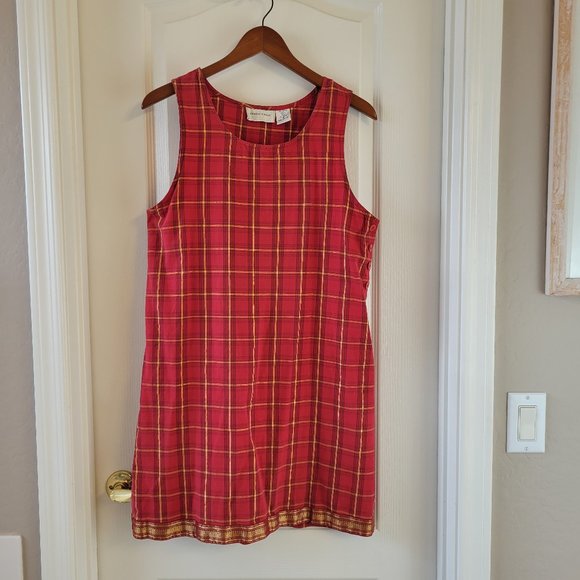 Lemon Grass Dresses & Skirts - Lemon Grass Cotton Tank/Shift Dress Plaid Gold Detail SM